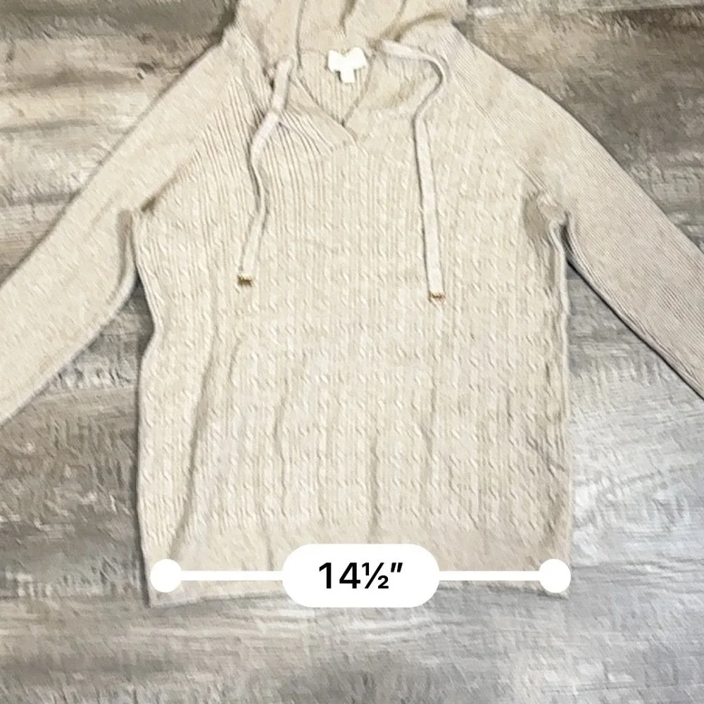 Cyrus Womens Oatmeal Beige Cable Knit Hoodie V-Neck Sweater Size L C552311
